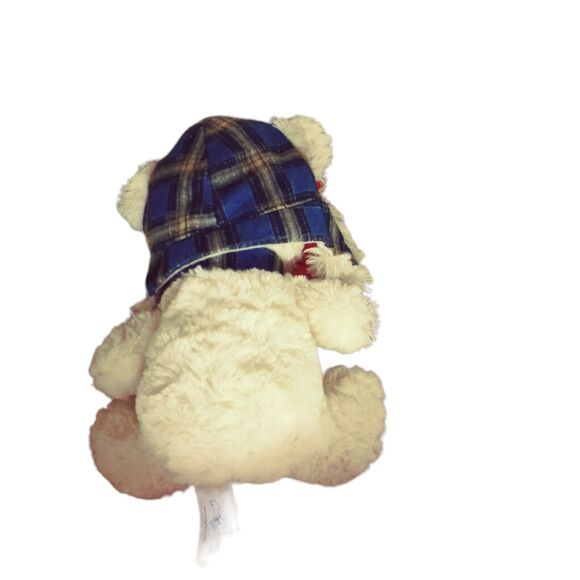 Plush Winter Teddy Bear Blue Plaid Trapper Hat Scarf Stuffed Animal 8" Holiday - Picture 11 of 16